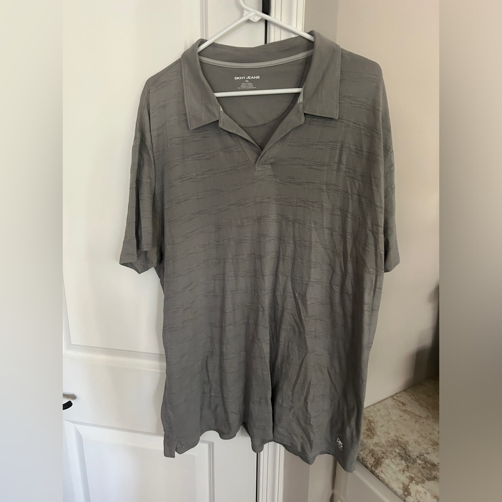 Men’s DKNY Gray Striped Polo Shirt XXL